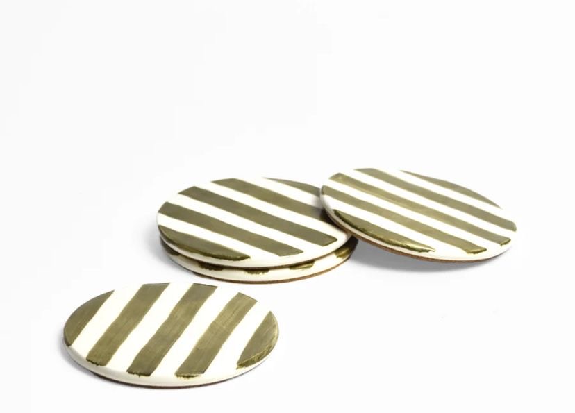 Olive Stripe Coaster Set